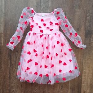 Pink Dress with Red Heart Pattern